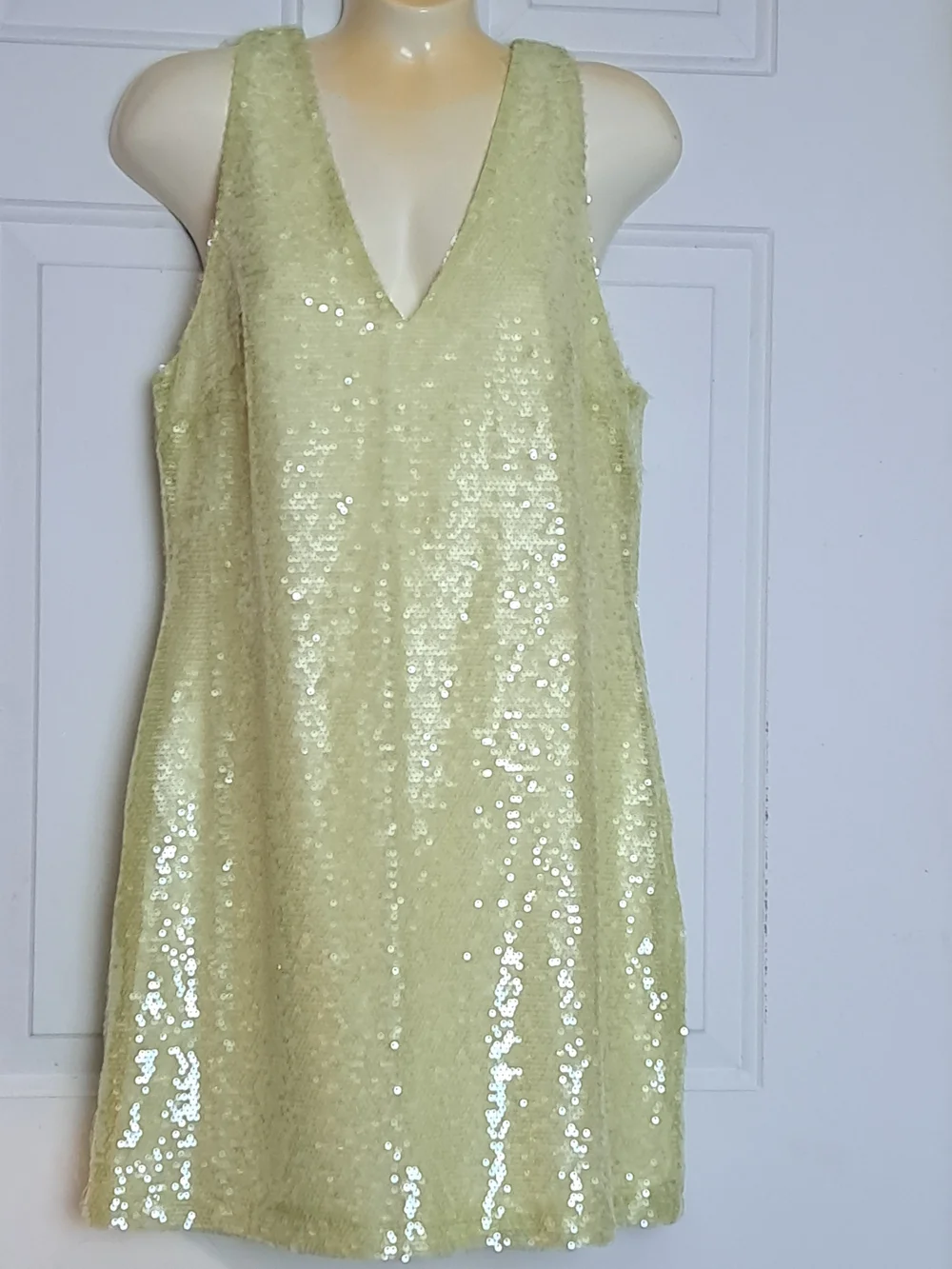 a new day Women's Pale Yellow Sequin V-Neck Mini Dress